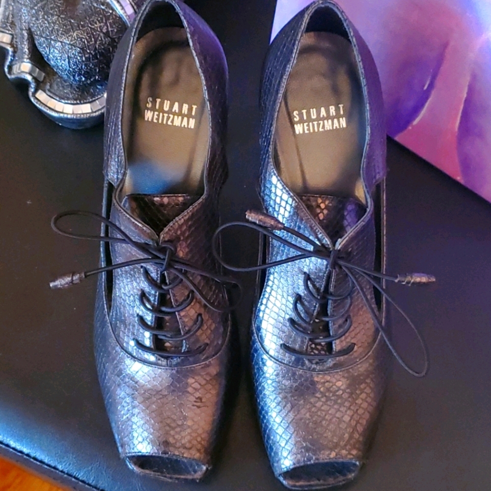 Black and Gray Snakeskin Heels